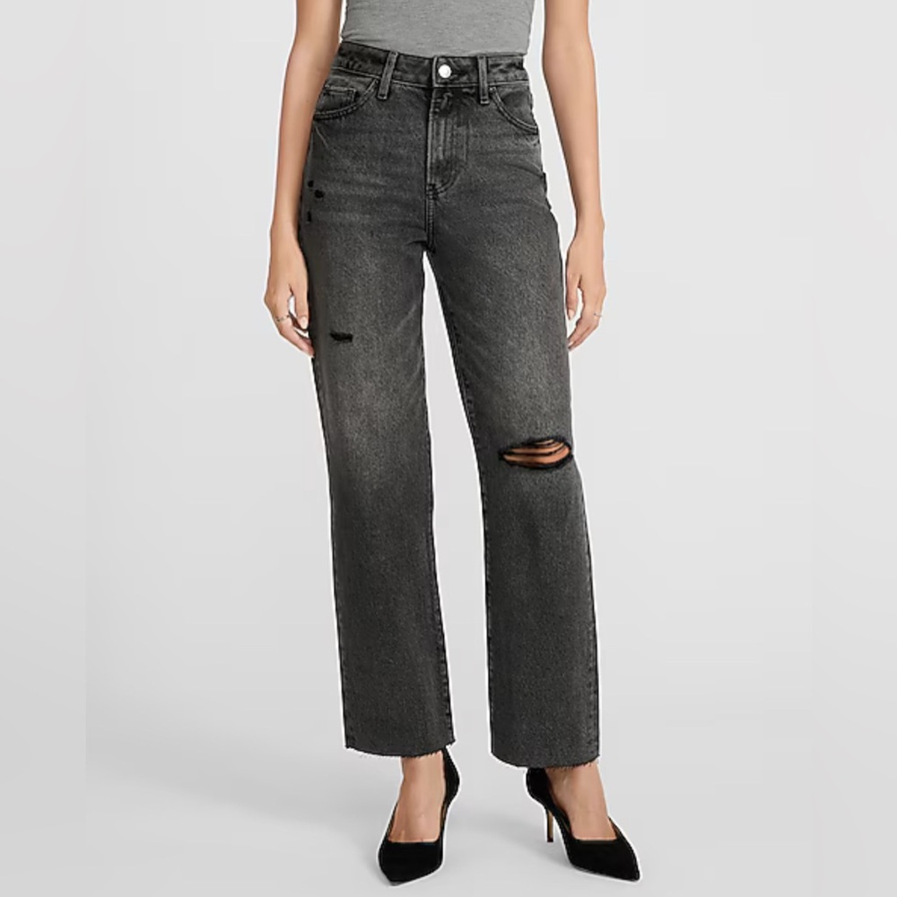 Express Charcoal Distressed Denim ankle straight leg 0R